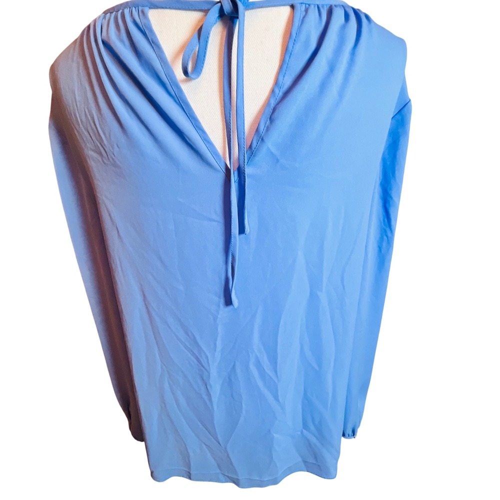 J. Crew Women Blue Long Sleeve Tie Back Gathered Neck Blouse Size 6 soft Classic - Picture 5 of 11